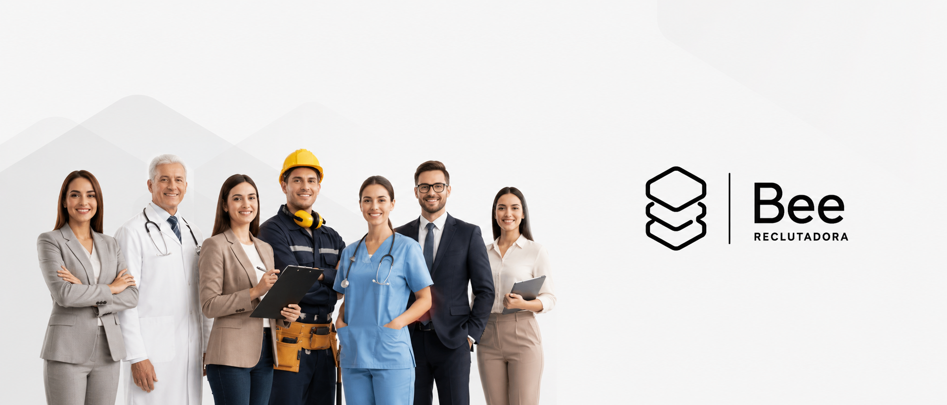 Equipo de profesionales de distintos sectores junto al logo de Bee Reclutadora
