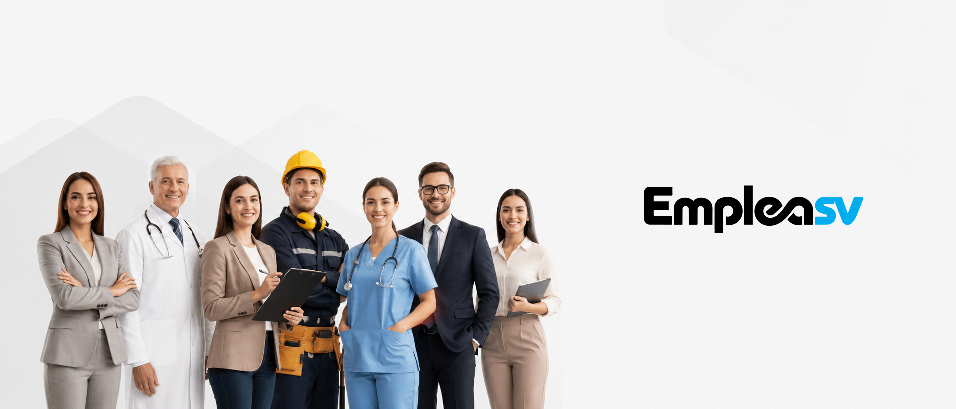 Equipo de profesionales de distintos sectores junto al logo de EmpleaSV, agencia de reclutamiento en El Salvador